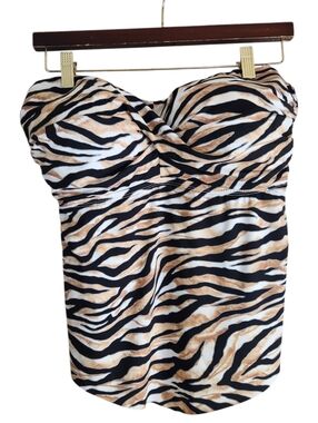 Mynah Wild Zebra Black White And Tan Print Bandeau Tankini Size 18W